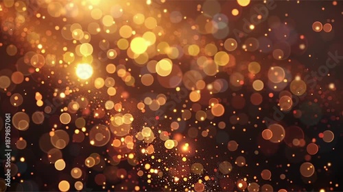 Golden lights and bokeh effects creating a festive atmosphere in a dark environment from a close-up viewpoint