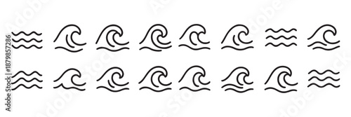 Water waves icon set. Three parallel wavy lines symbolizing waves or water flow vector illustration. Simple sea ripple pictogram symbol. Clean water sign. Minimalist wave pictogram.