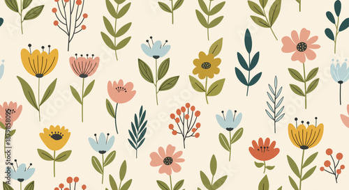 Floral seamless pattern with watercolor roses. Background with bouquets of hand drawn watercolor flowers