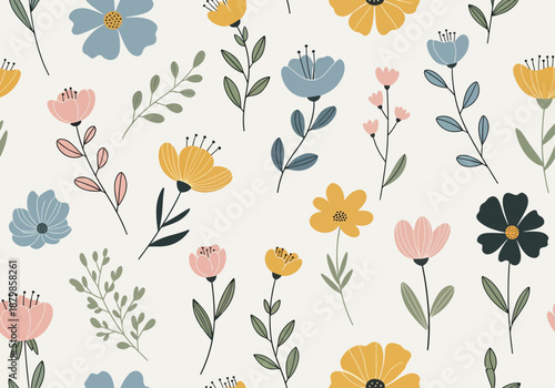 Watercolor flowers seamless pattern. summer field hand drawn illustration
