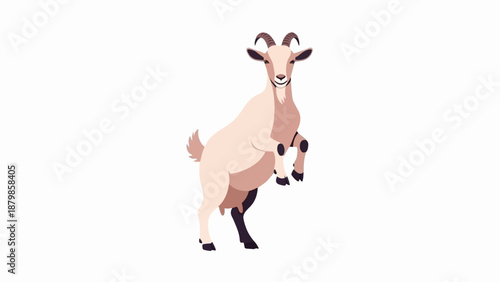 A cartoon-style goat is standing on its hind legs with a happy expression