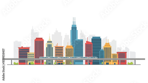 Cityscape illustration with modern skyscrapers and urban landscape