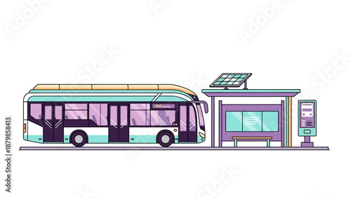 Electric bus recharging at a modern solar-powered station