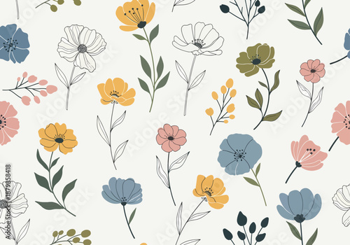 Seamless ornamental floral pattern. Decorative cute background with round flowers
