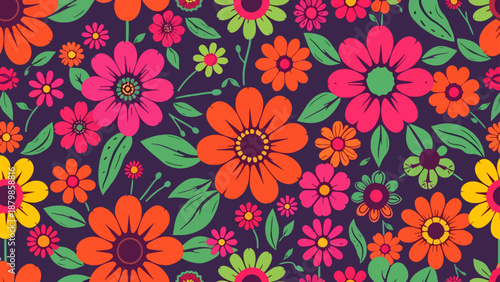 Seamless floral pattern with cherry sakura flowers on blue japanese background. Vector illustration.

