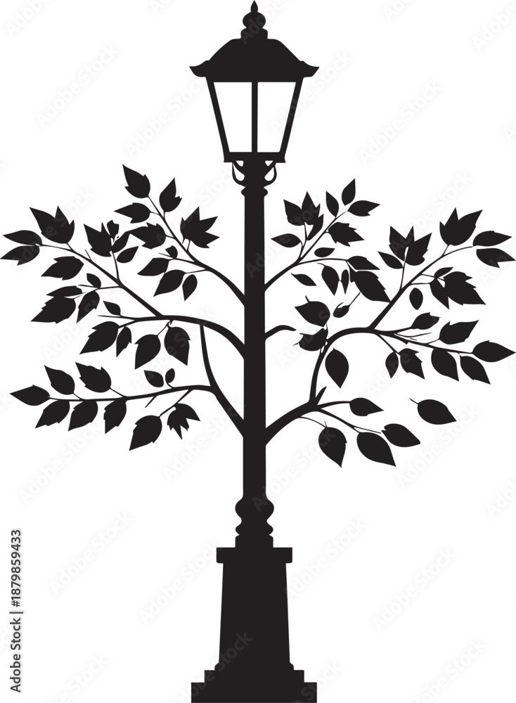 Fototapeta premium Vintage Autumn Street Lamp Silhouette Vector Illustration