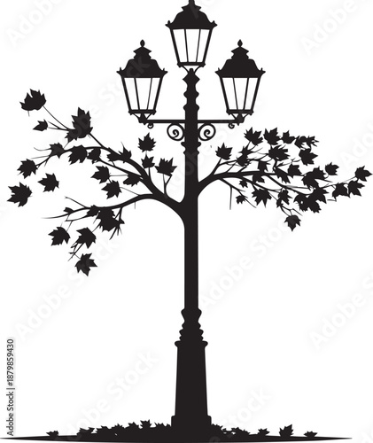  Vintage Autumn Street Lamp Silhouette Vector Illustration