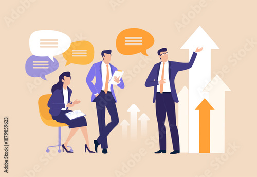 Collaborative Problem Solving, Business professionals discuss challenges in an office environment, representing teamwork, strategic thinking, and collective decision-making to find effective solutions