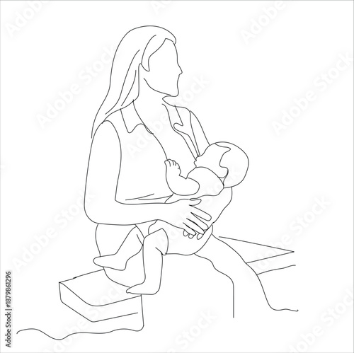 One continuous single drawing line art flat doodle mom, motherhood, milk, care, love,woman breastfeeding child