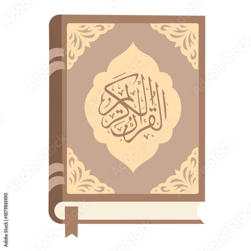 The Holy Quran with gold ornament flat illustration. Suitable for clip art, stickers, flat design illustration, etc