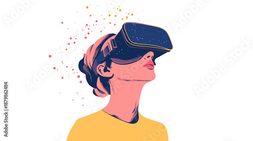 Woman Wearing Virtual Reality Headset Closeup.