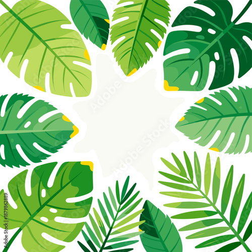 [Vector EPS]Vibrant Tropical Leaves Arranged in a Circular Pattern for Background Design