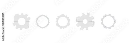 Circular sound waves, depicting audio music,icons and logos for equalizers, radial spectrum designs, ring patterns. Vector illustrations isolated on white background.