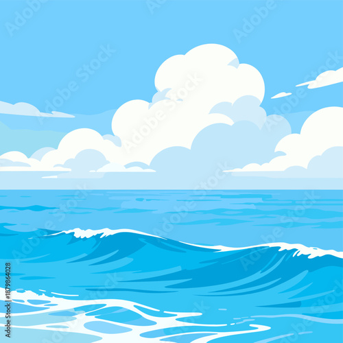 [Vector EPS]A serene view of the ocean with gentle waves under a clear blue sky