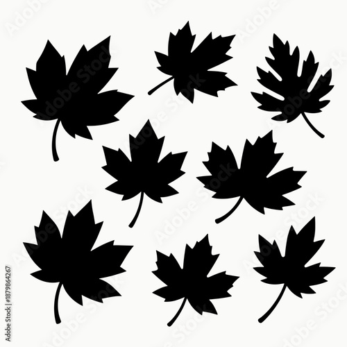[Vector EPS]Black Silhouettes of Maple Leaves Showing Different Shapes