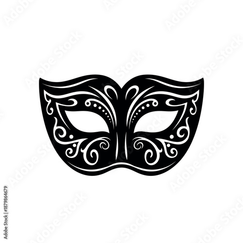 Elegant Black Masquerade Mask with Ornate Swirls.