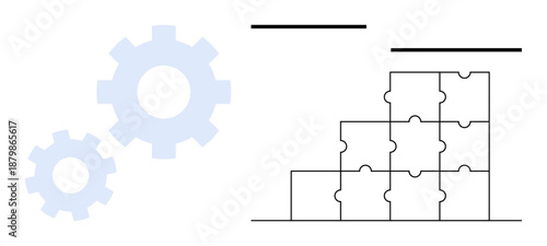 Workflow concept. Workflow incorporates stacked puzzle pieces systematic processes, while gears operation and efficiency. Workflow optimization for projects and processes. Business processes