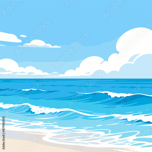 [Vector EPS]Beautiful clear blue sea with gentle waves under a sunny sky