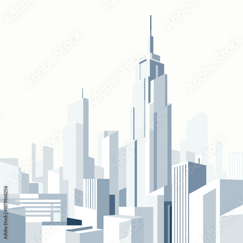 [Vector EPS]Modern city skyline with tall skyscrapers in light colors