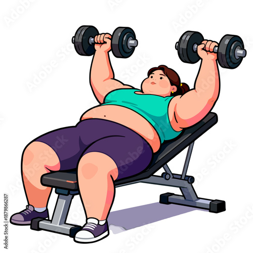 [Vector EPS]Woman doing bench press with dumbbells for strength training