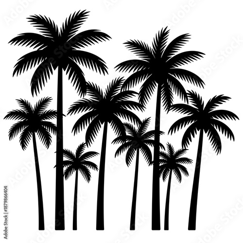[Vector EPS]Silhouette of several palm trees representing tropical nature scenery
