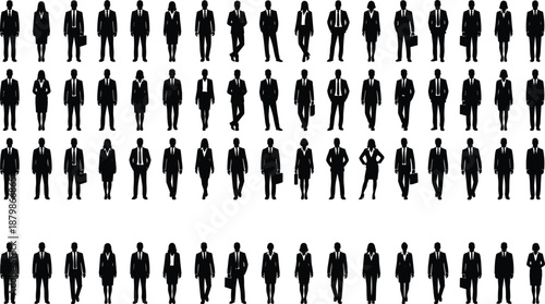 Grid of business professional silhouettes in formal attire and varied poses