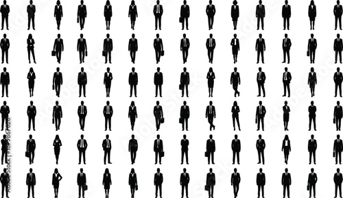 Silhouette grid of business professionals in formal attire and varied poses