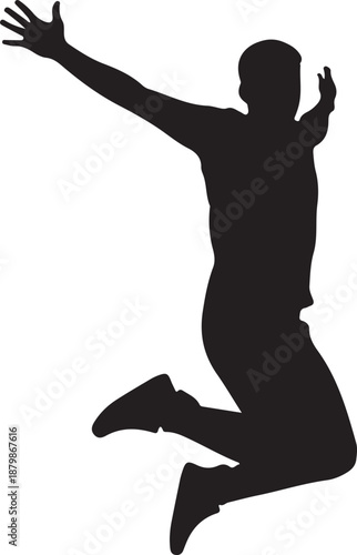 Person jumping silhouette, freedom theme, high contras