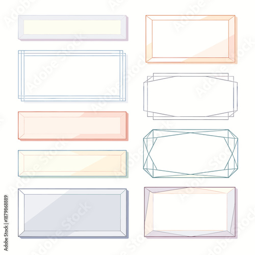 [Vector EPS]Set of various geometric rectangular frames with different colors and designs