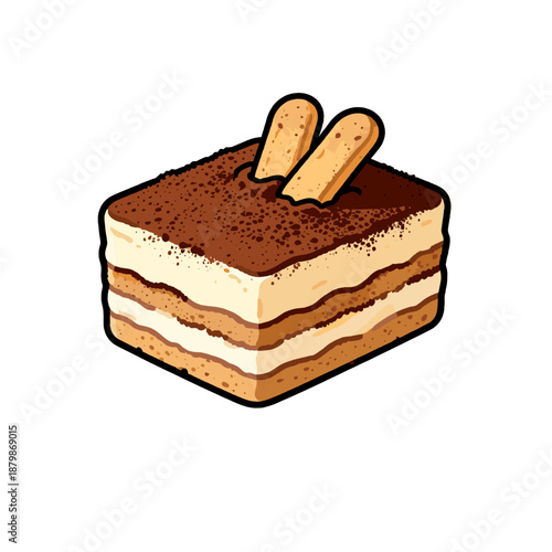 [Vector EPS]A delicious slice of tiramisu cake with layers of cream and cocoa powder