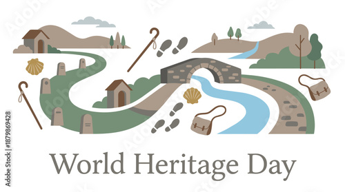 Vibrant illustration celebrating World Heritage Day with cultural symbols