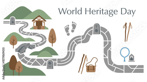World Heritage Day scenic pilgrimage route illustration