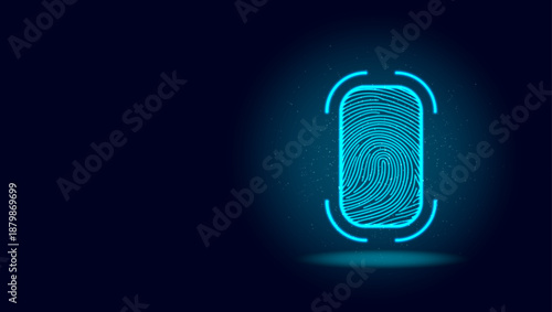Cyber Deal Security Neon Biometric Fingerprint Scan with Particle Burst Data