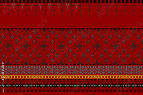 red So seamless Ikat-inspired ethnic textile patterns with tribal and geometric motifs. Suitable for fashion, fabric printing, home decor, and digital backgrounds. Rich in cultural and boho style