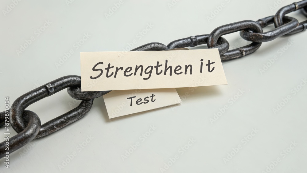Fototapeta premium Chain with Weak Link and Tag Illustrating Strength and Testing
