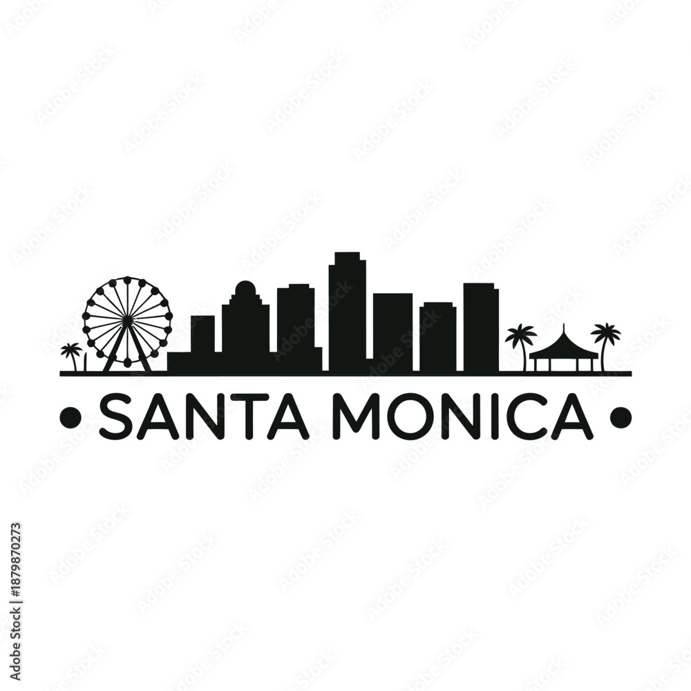 Obraz premium Santa monica skyline featuring a ferris wheel and palm trees graphic