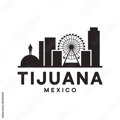 Tijuana Mexico Skyline Ferris Wheel Buildings And Landmark Silhouette Illustration