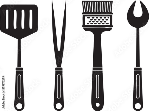 Black Vector Silhouette Set of BBQ Tools  Minimal Monochrome Grill Icons