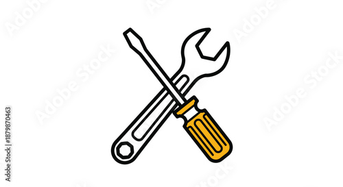 Crossed wrench and screwdriver icon with a yellow handle, representing repair, maintenance, construction, and technical support services.