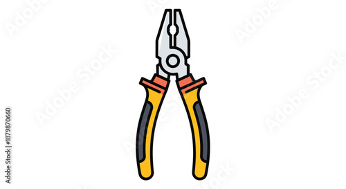 Colorful hand tool icon showing a pair of pliers with yellow and black insulated handles used for gripping and cutting wires in repairs.