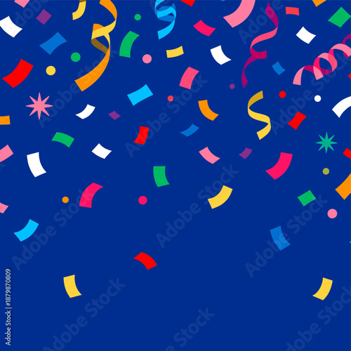 [Vector EPS]Colorful confetti flying on a blue background for celebration events