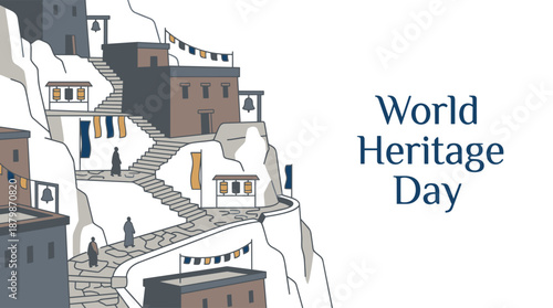 Vibrant illustration of historic buildings on World Heritage Day