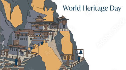 Buddhist monastery on a cliffside for World Heritage Day