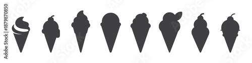 Black ice cream cone icon with cherry modern design.