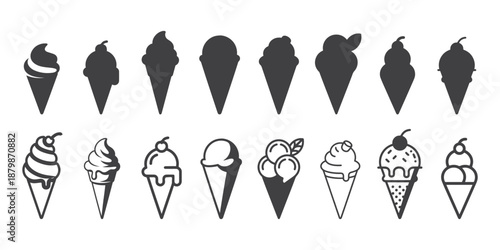 Black ice cream cone icon with cherry modern design.