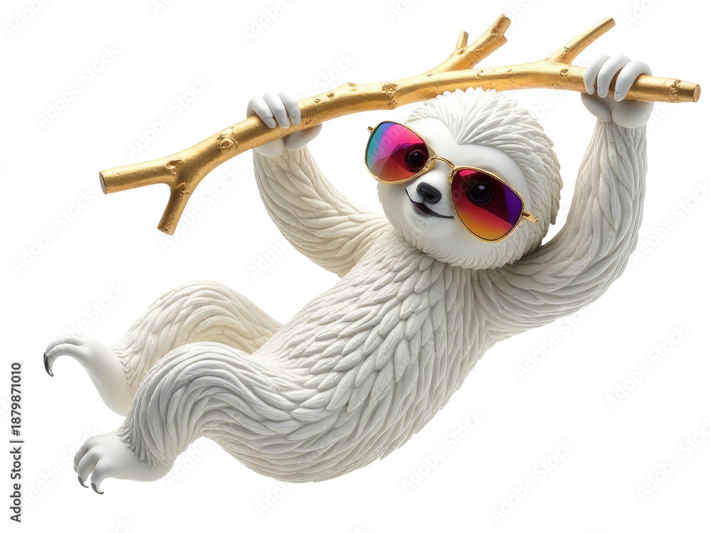 Fototapeta premium A sculpture of a sloth suspended from a tree branch, perfect for use in nature-inspired designs and illustrations