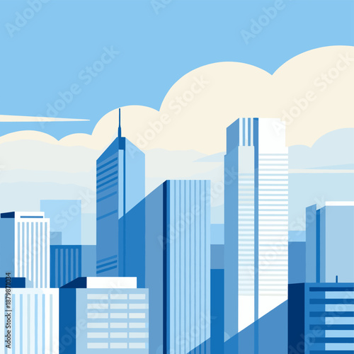 [Vector EPS]Modern city skyline with tall buildings under a blue sky