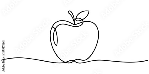 Food icon apple continuous one line drawing minimalist style isolate outline vector design, One continuous line drawing sliced and whole healthy apples organic for orchard logo. Fresh tropical