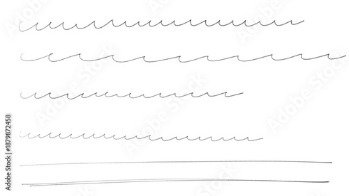 細いマーカーペンで書かれた、おしゃれでかわいい手書きの直線、下線の一式