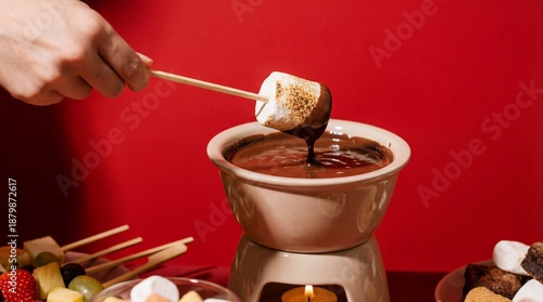 Wallpaper Mural Hand dipping toasted marshmallow in chocolate fondue Torontodigital.ca